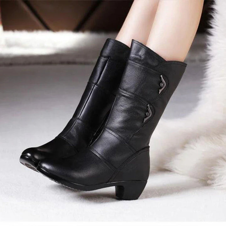 Drune | Damen Trendige Legere Pu Leder Schwarze Stiefel