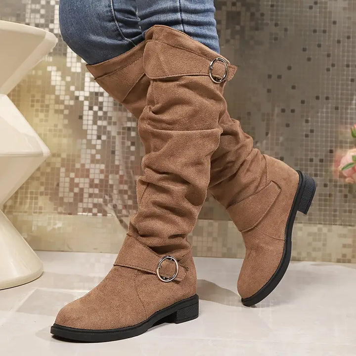 Drune | Damen Chunky Heel Slouchy Knie Stiefel