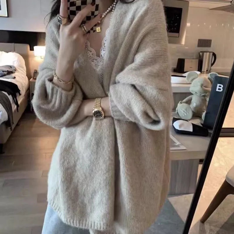 Drune | Strickjacke Übergroß Fit V-Ausschnitt Offene Vorderseite Lange Ärmel
