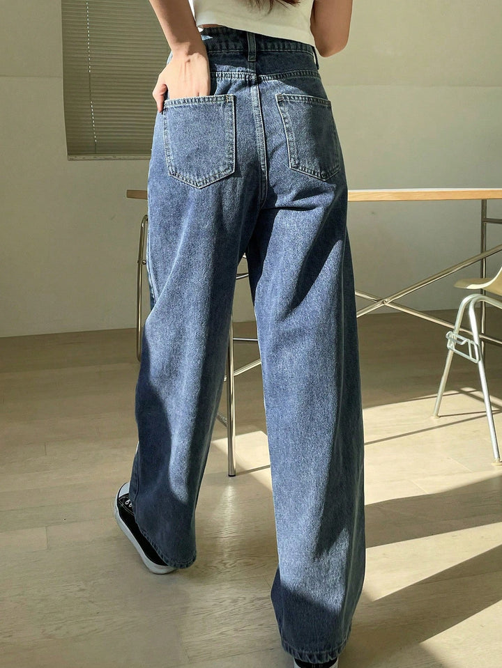 Drune | High-waisted washed wide-leg jeans