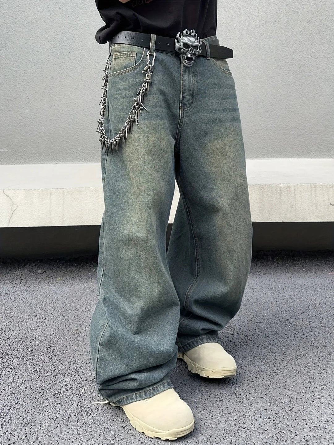 Drune | Herren Baggy Jeans - Vintage Bequemer Schnitt Retro Look