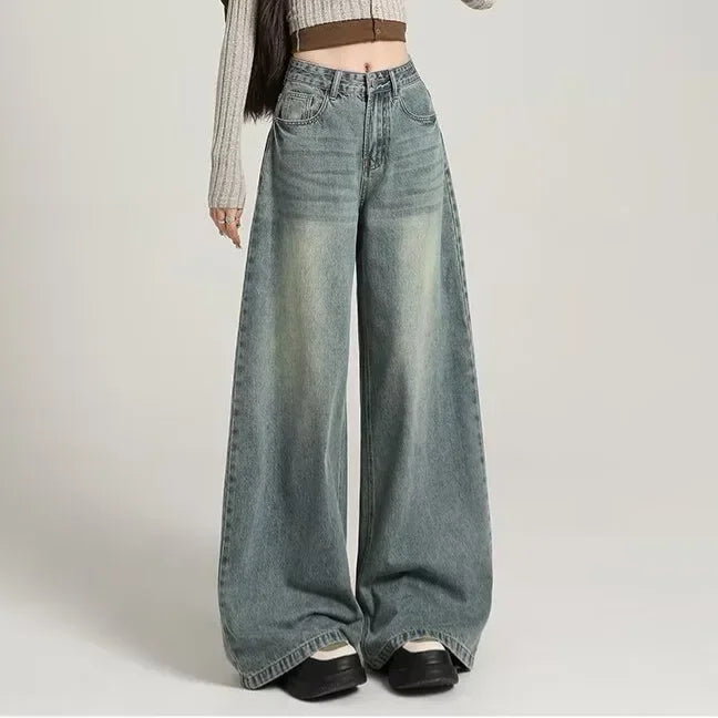 Drune | Hoch geschnittene Baggy-Jeans für Frauen - Lässiger Stil
