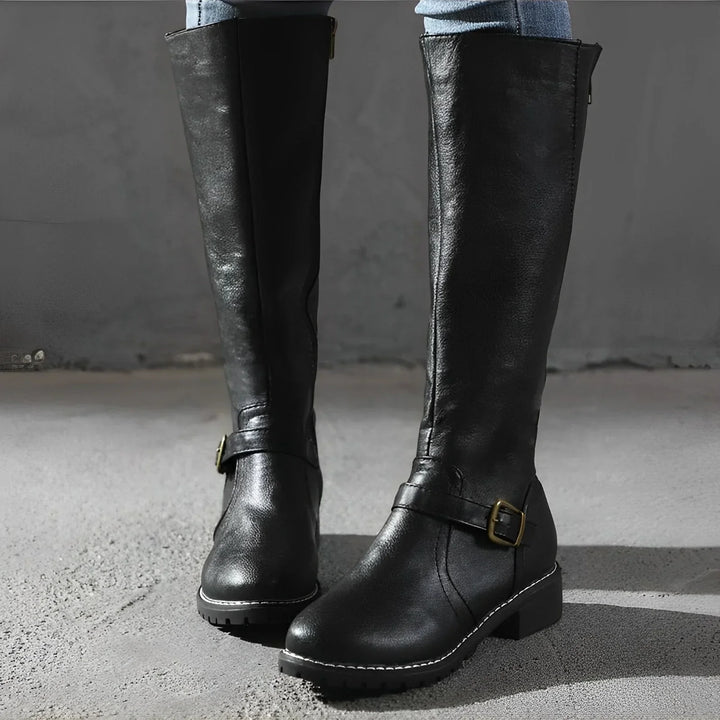 Drune | Schicke Herbst Lange Stiefel mit Metallverschluss für Frauen
