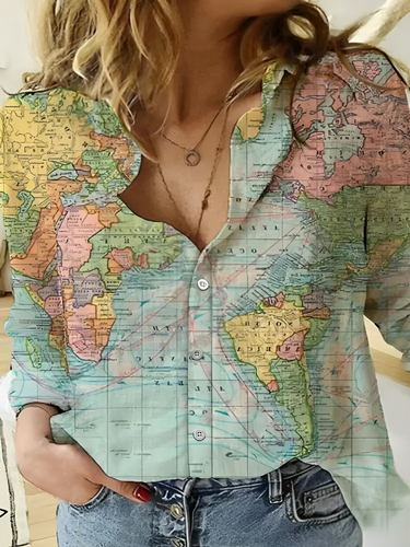 Drune | Globe Weltkarte Bedrucktes Shirt
