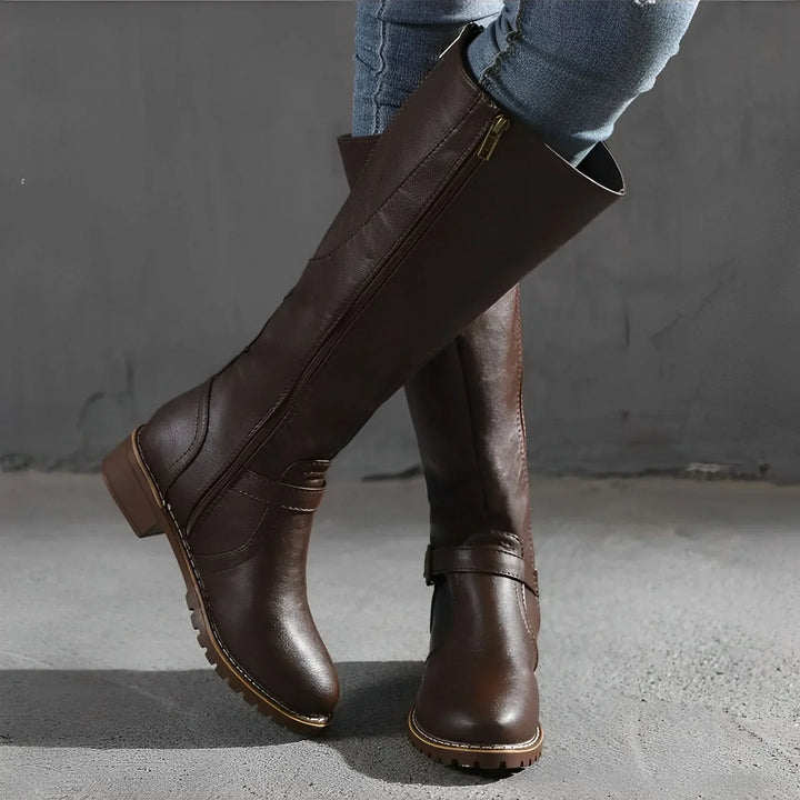 Drune | Schicke Herbst Lange Stiefel mit Metallverschluss für Frauen