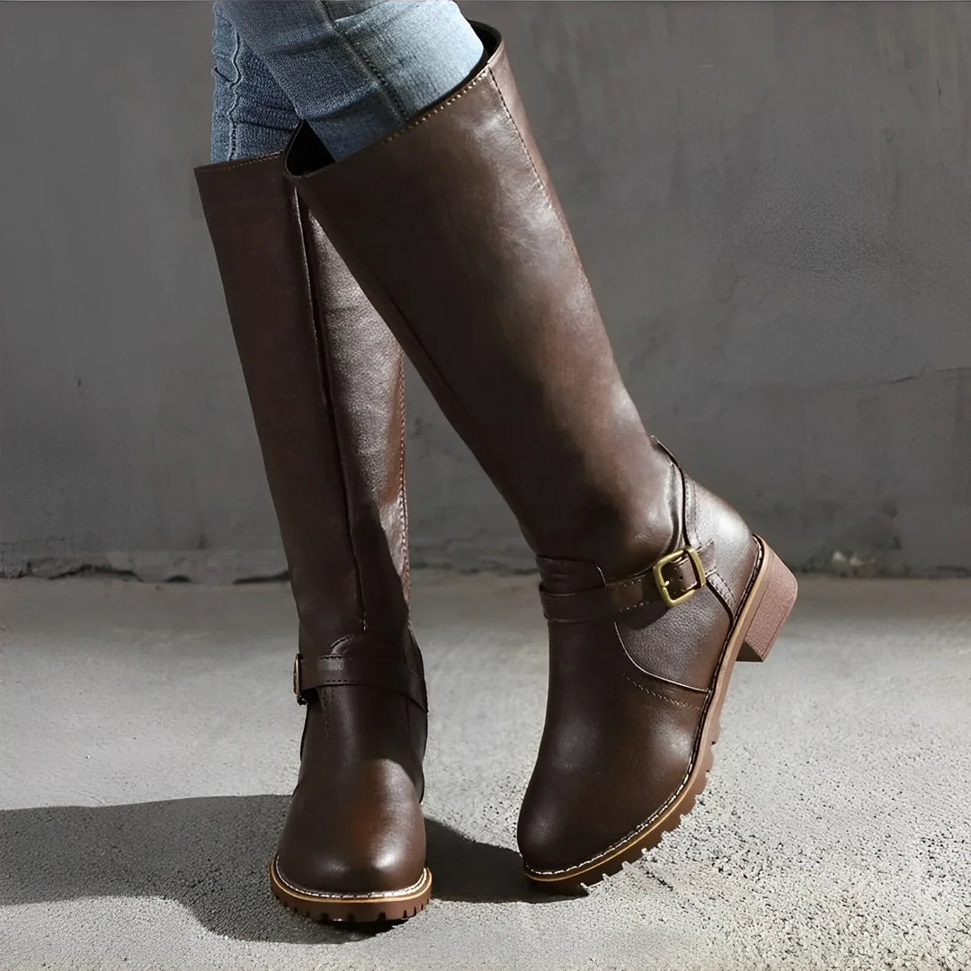 Drune | Schicke Herbst Lange Stiefel mit Metallverschluss für Frauen