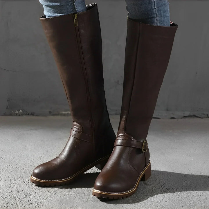 Drune | Schicke Herbst Lange Stiefel mit Metallverschluss für Frauen