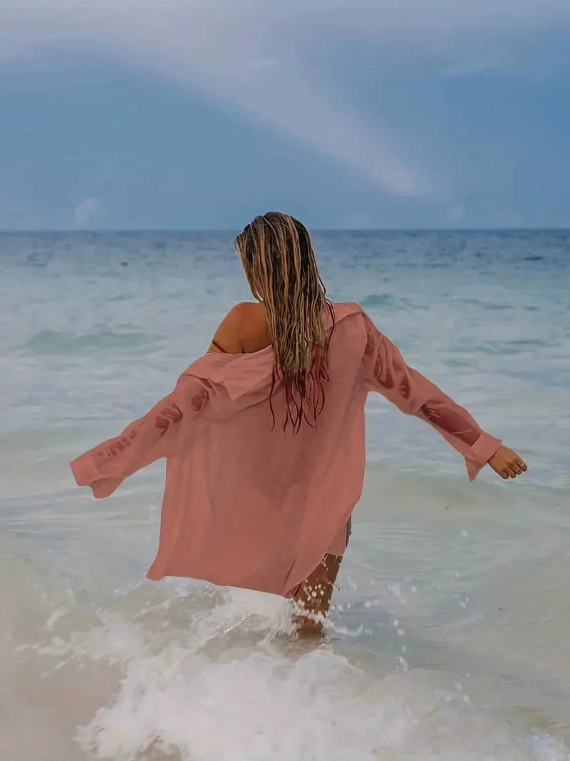 Drune | Cover-Up Halbtransparent Langärmelig Leinenhemd Bikini-Bedeckung