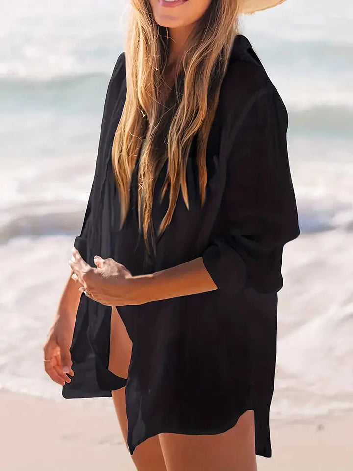 Drune | Cover-Up Halbtransparent Langärmelig Leinenhemd Bikini-Bedeckung