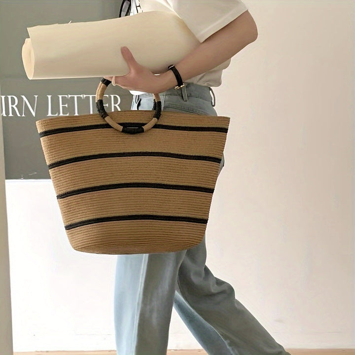Drune | Gestreiftes Woven Tote Bag Für Damen Leicht Und Geräumig