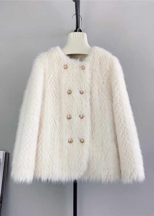 Drune | Beige O Neck Doppelreiher Nerz Cashmere Mäntel Winter