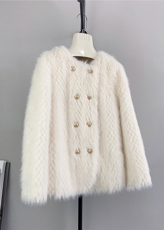 Drune | Beige O Neck Doppelreiher Nerz Cashmere Mäntel Winter