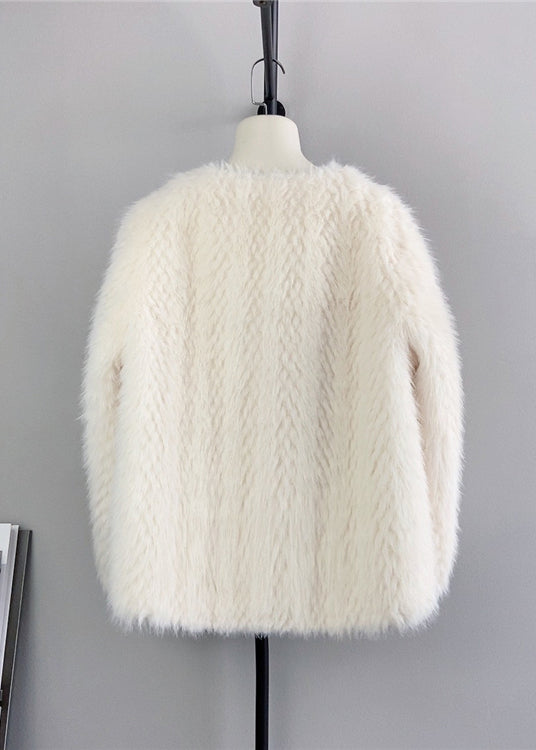 Drune | Beige O Neck Doppelreiher Nerz Cashmere Mäntel Winter