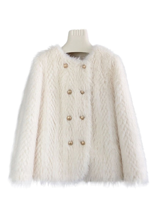 Drune | Beige O Neck Doppelreiher Nerz Cashmere Mäntel Winter