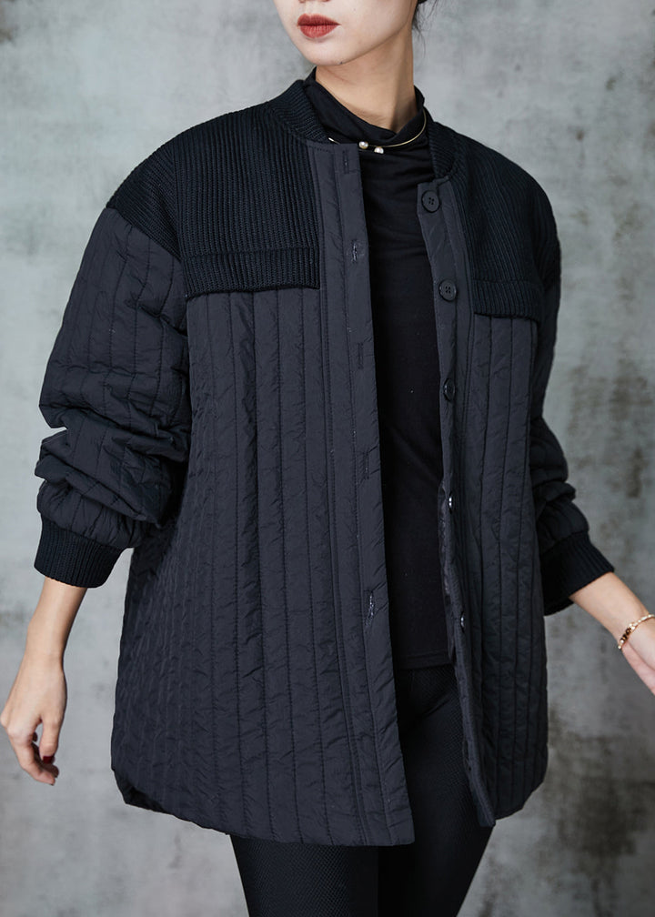 Drune | Schwarze Stehkragen Patchwork Feine Baumwolle Gefüllte Jacken