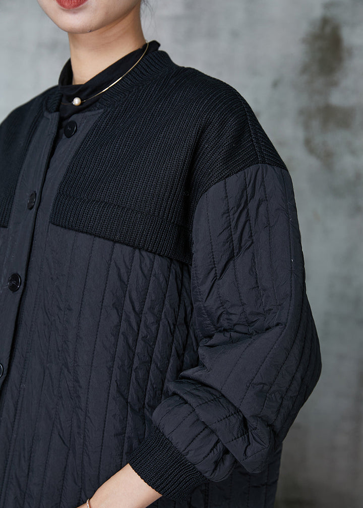 Drune | Schwarze Stehkragen Patchwork Feine Baumwolle Gefüllte Jacken