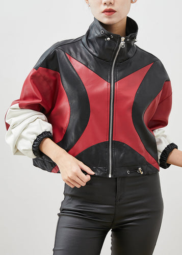 Drune | Colorblock-Kordelzug-Patchwork-Faux-Leder-Jacken