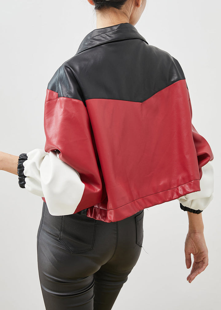 Drune | Colorblock-Kordelzug-Patchwork-Faux-Leder-Jacken