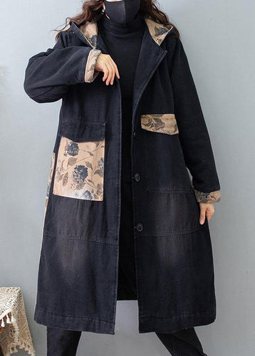 Drune | Denim Schwarz Qualitätskleidung für Frauen Tutorials Kapuzen Taschen Mäntel