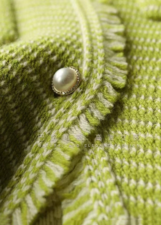 Drune | Grüne O-Ausschnitt Knopf Patchwork Baumwollmäntel