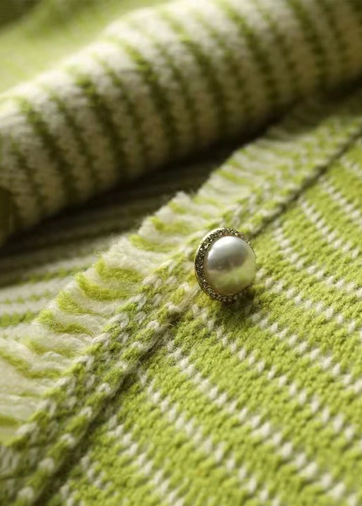 Drune | Grüne O-Ausschnitt Knopf Patchwork Baumwollmäntel