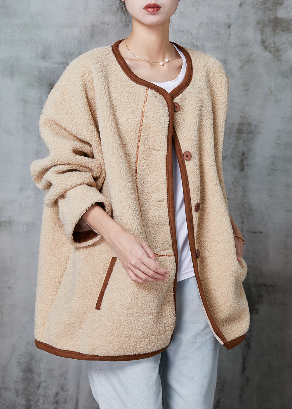 Drune | Khaki Übergroße Warme Faux Fur Teddyjacken Winter