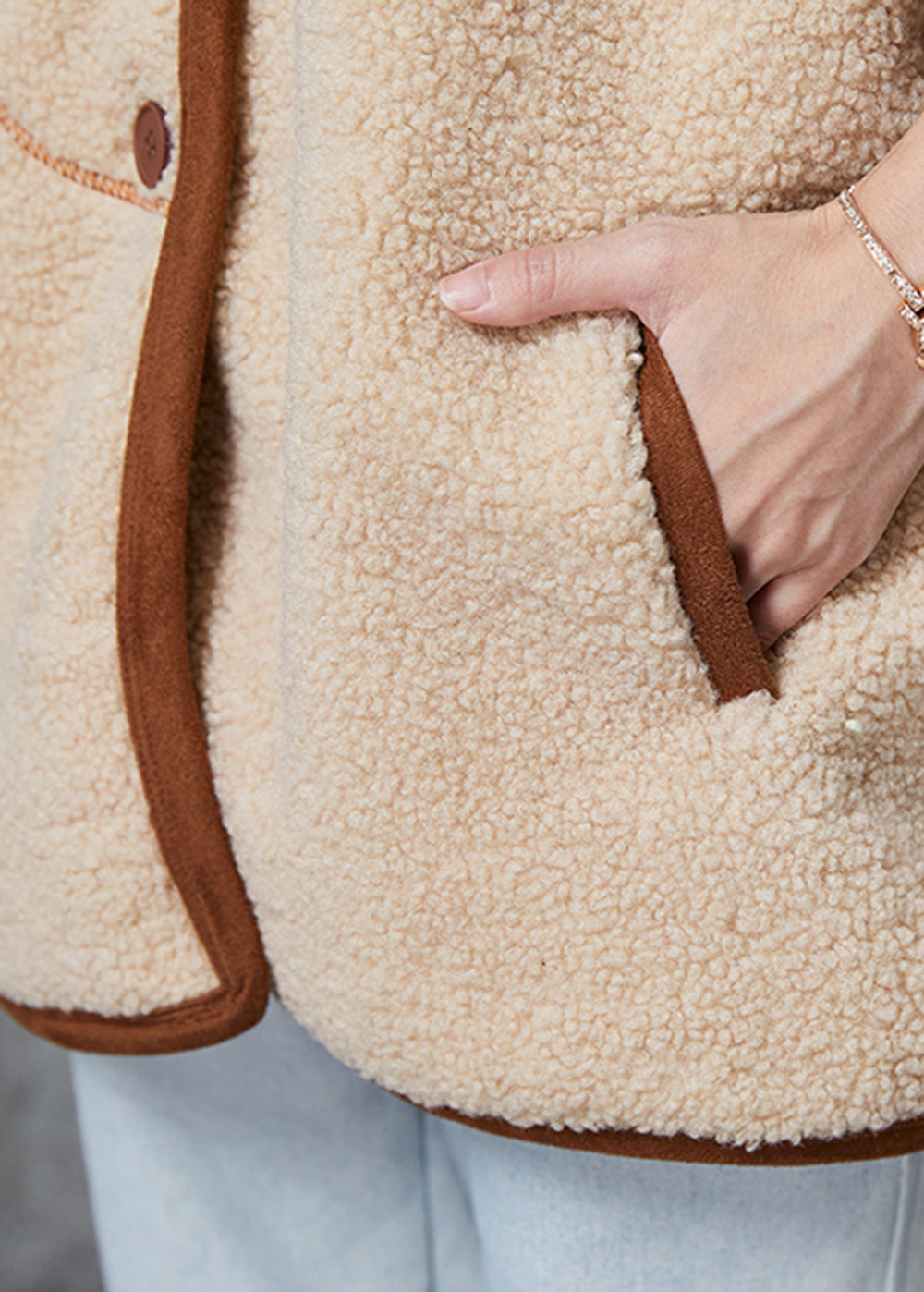 Drune | Khaki Übergroße Warme Faux Fur Teddyjacken Winter