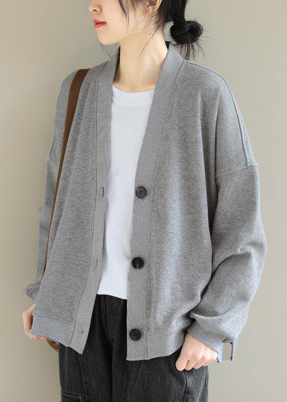 Drune | Hellgraue Kleidung Geschenke V-Ausschnitt Knopfjacken