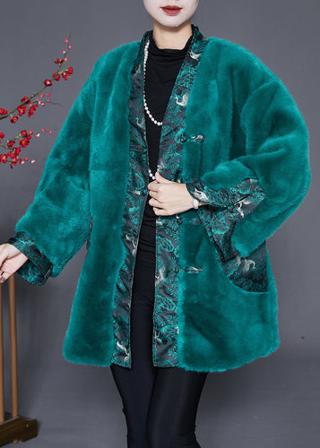 Drune | Pfauen Grün Übergröße Patchwork Kunstpelzmantel Winter