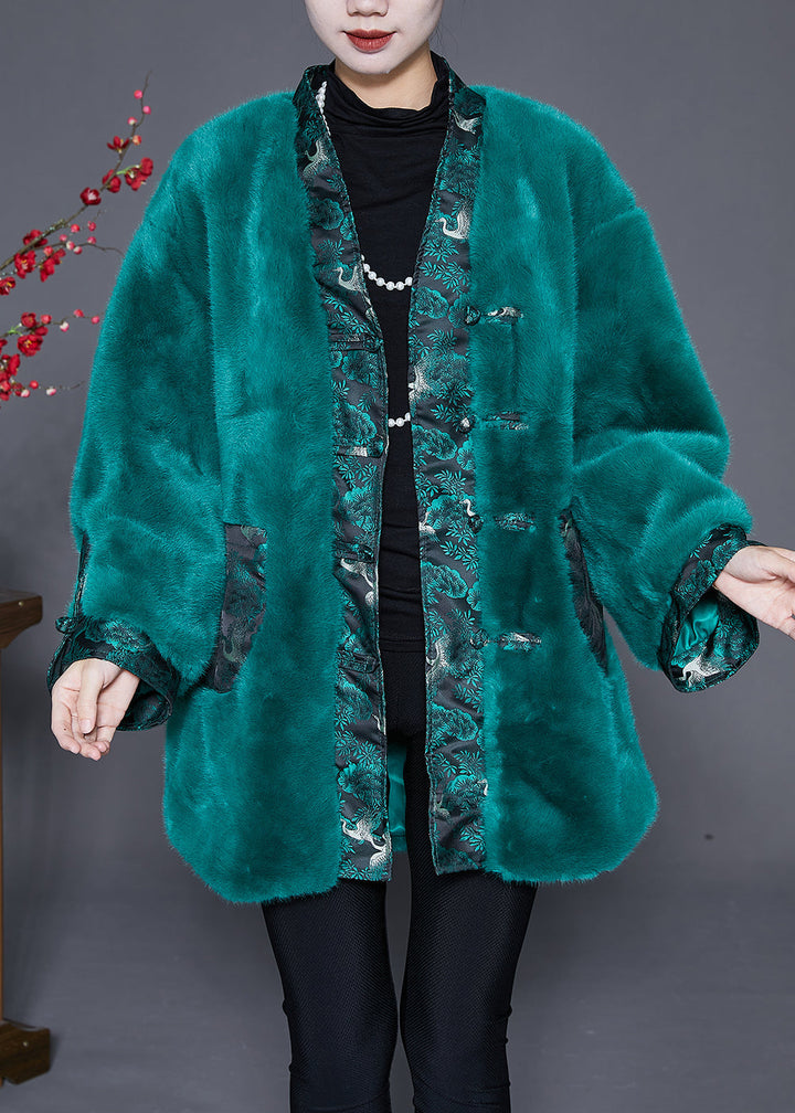 Drune | Pfauen Grün Übergröße Patchwork Kunstpelzmantel Winter