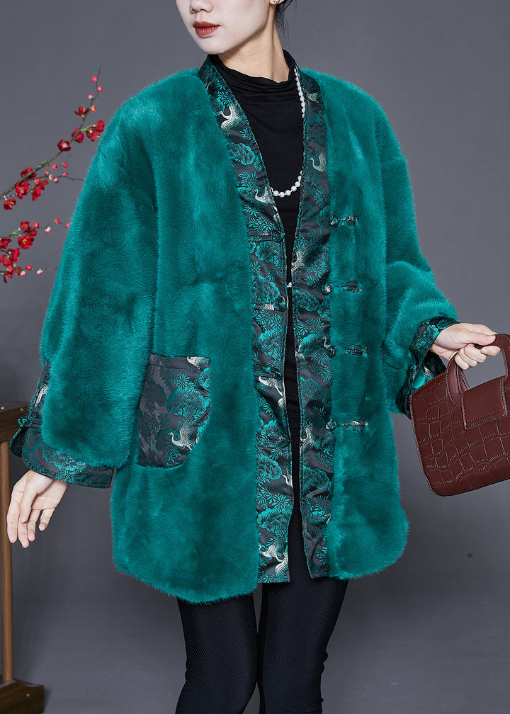 Drune | Pfauen Grün Übergröße Patchwork Kunstpelzmantel Winter
