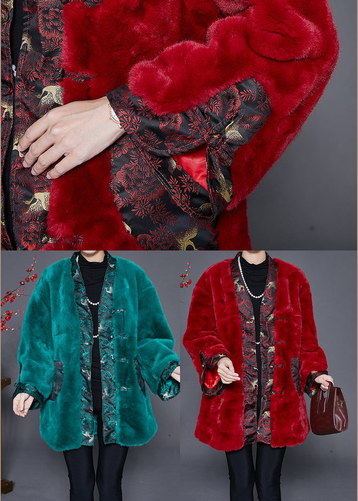 Drune | Pfauen Grün Übergröße Patchwork Kunstpelzmantel Winter