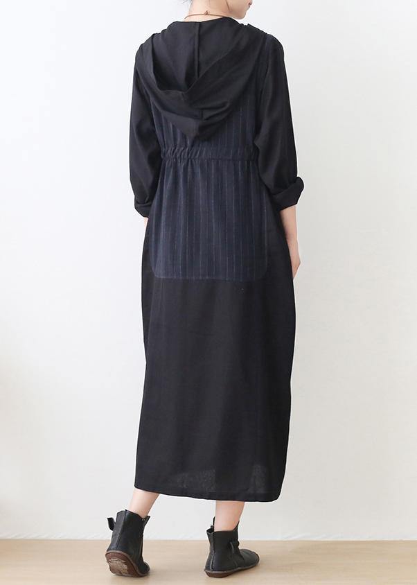 Drune | Kapuzen Plus Size gestreifter Trenchcoat Schokolade Baumwolle Frauen Mäntel