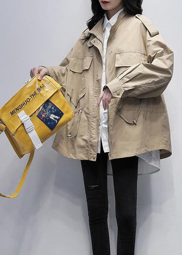 Drune | khaki-Print Plus Size Tunika Muster Kleiderschränke Stehkragen Taschen Damen Mäntel