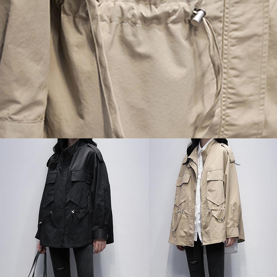 Drune | khaki-Print Plus Size Tunika Muster Kleiderschränke Stehkragen Taschen Damen Mäntel