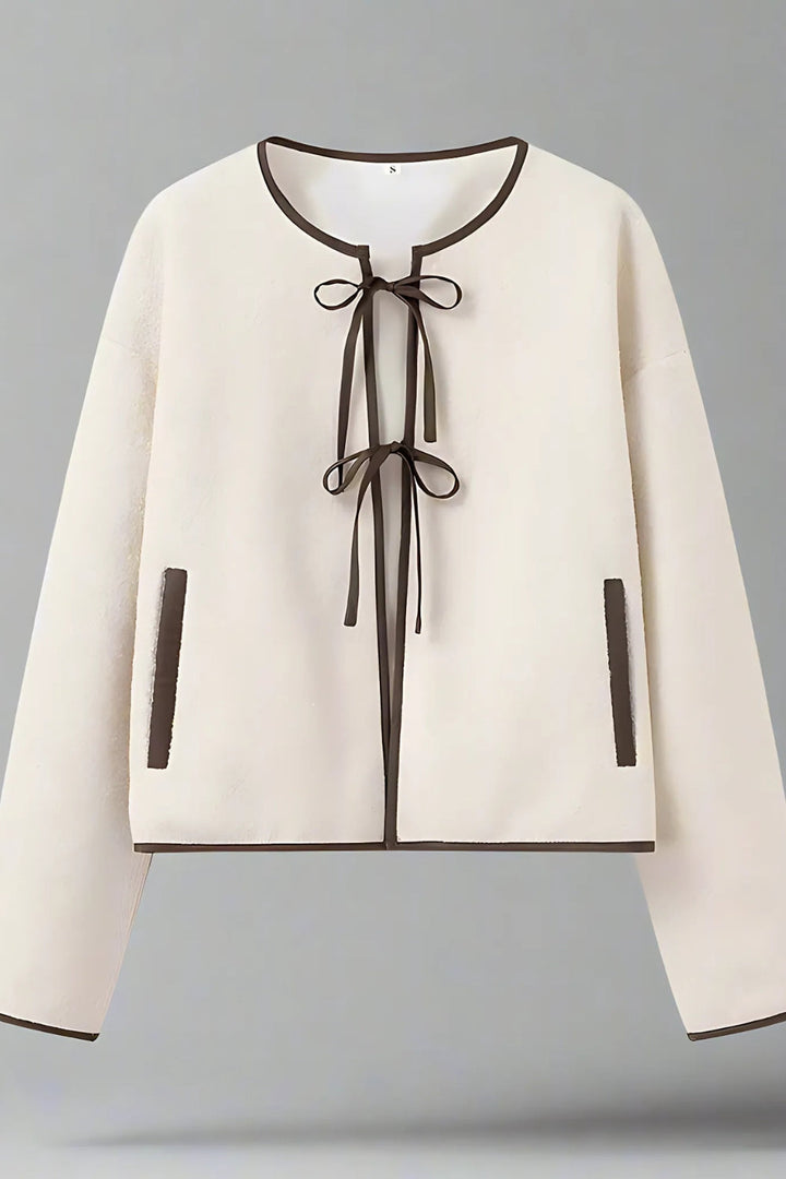 Drune | Beiger Cardigan mit Rundhalsausschnitt und Druckknopf