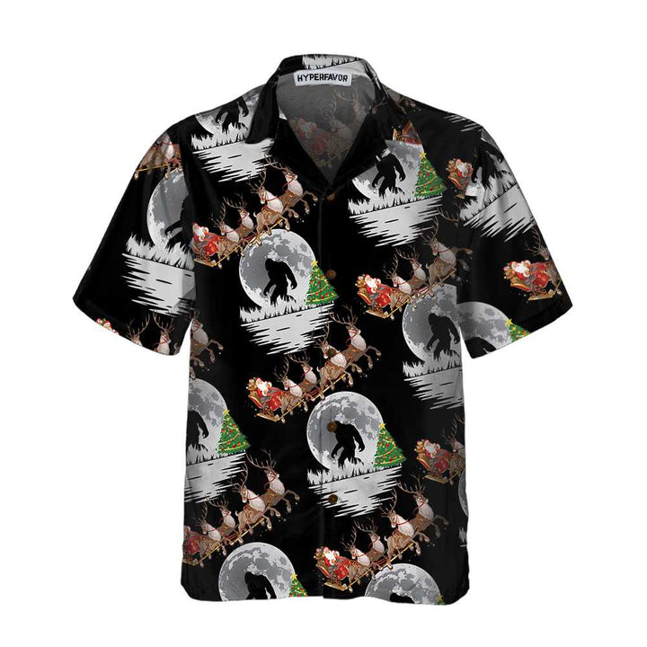Drune | Bigfoot & Weihnachtsmann an Weihnachten Hawaiian Shirt, Lustiges Weihnachtshemden für Männer