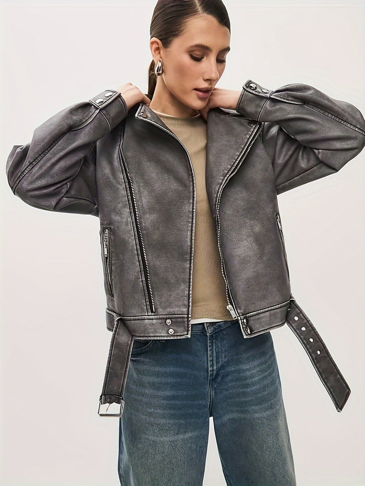 Drune | Damen Oversize Lederjacke mit Gürtel