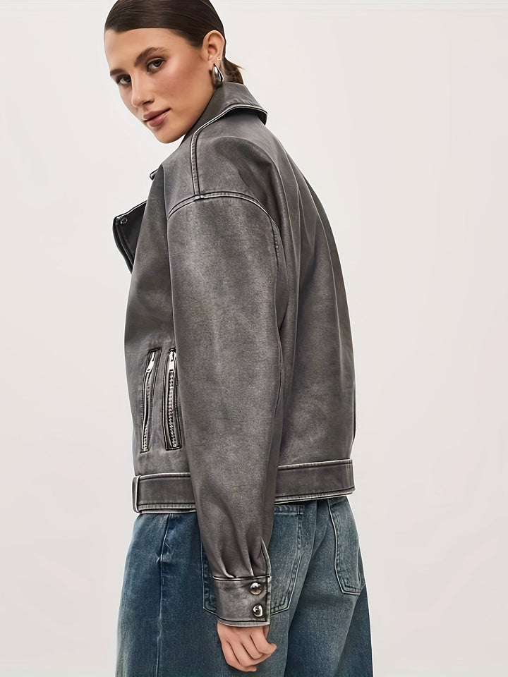 Drune | Damen Oversize Lederjacke mit Gürtel