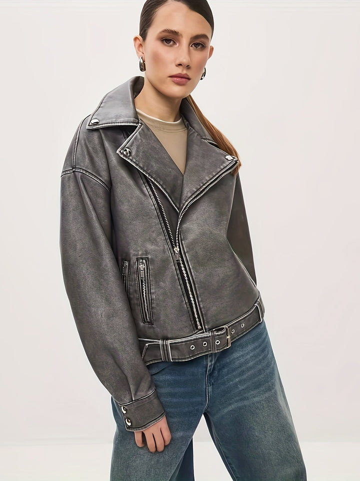 Drune | Damen Oversize Lederjacke mit Gürtel
