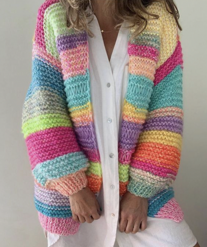 Drune | Warmer stylischer Strick-Cardigan in Regenbogenfarben