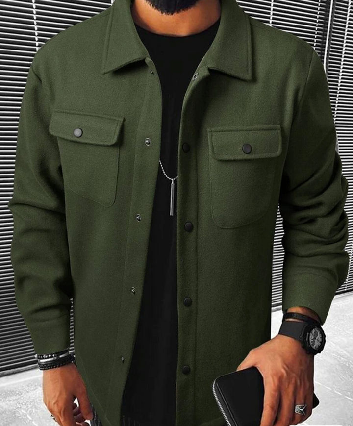 Drune | Hemdjacke Wollmischung Normale Passform Knopfverschluss Brusttaschen