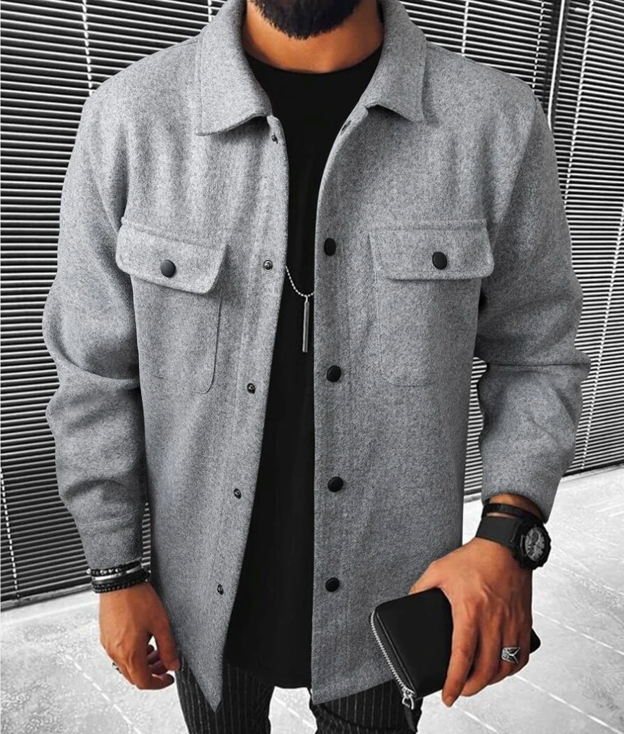 Drune | Hemdjacke Wollmischung Normale Passform Knopfverschluss Brusttaschen