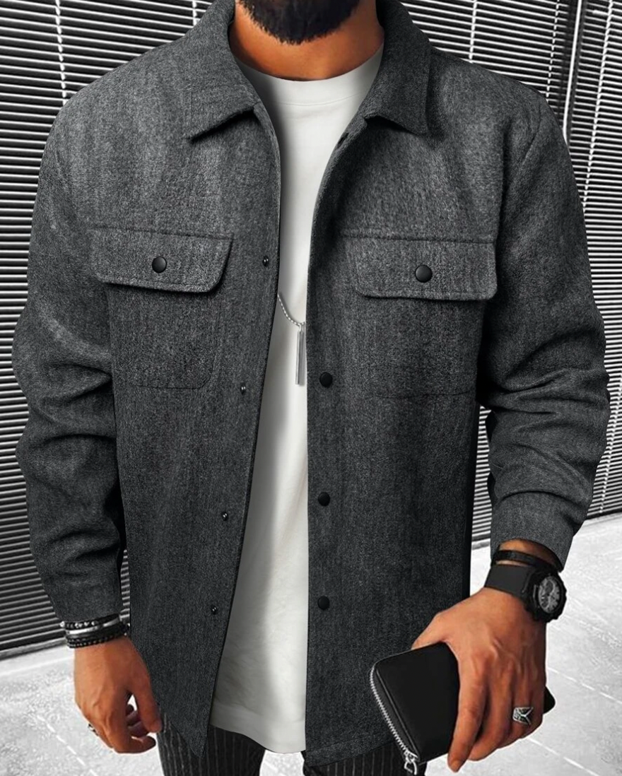 Drune | Hemdjacke Wollmischung Normale Passform Knopfverschluss Brusttaschen