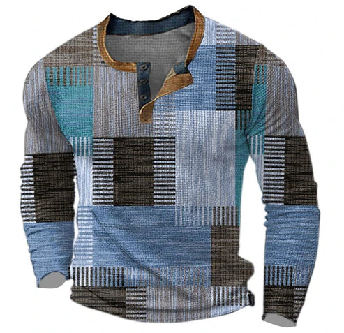 Drune | Patchwork Strickpullover - Moderner Henley-Stil für Herbst & Winter