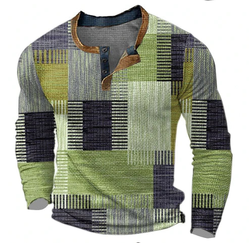 Drune | Patchwork Strickpullover - Moderner Henley-Stil für Herbst & Winter