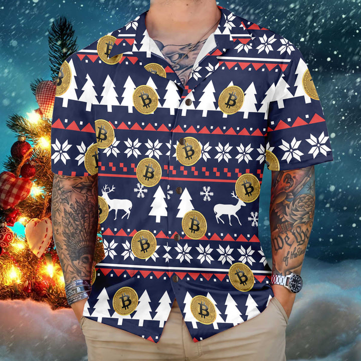 Drune | Bitcoin Hässliches Weihnachtsmuster Hawaii-Shirt, Lustiges Weihnachts-Hawaii-Shirt für Männer