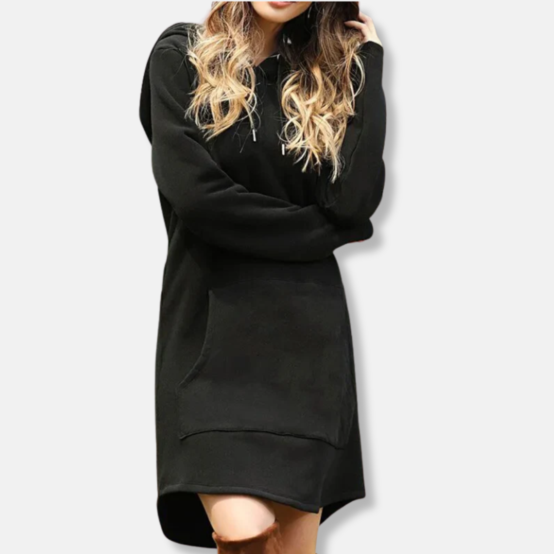 Drune | Kapuzenpullover Kleid Lässige Passform Weicher Baumwollmix Lange Ärmel