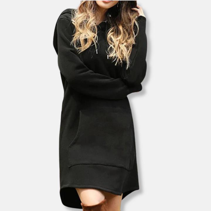 Drune | Kapuzenpullover Kleid Lässige Passform Weicher Baumwollmix Lange Ärmel