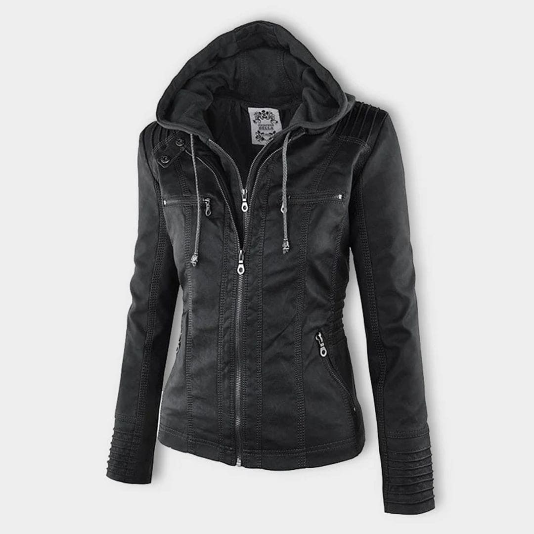 Drune - Damen lässige Lederjacke mit Kapuze